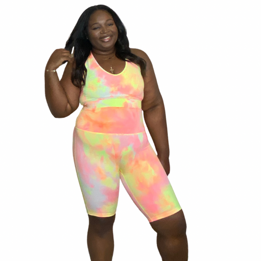 Tie dye active set- Neon yellow/pink
