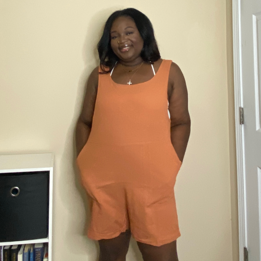 Linen short romper-butter orange (plus)