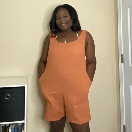 Linen short romper-butter orange (plus)
