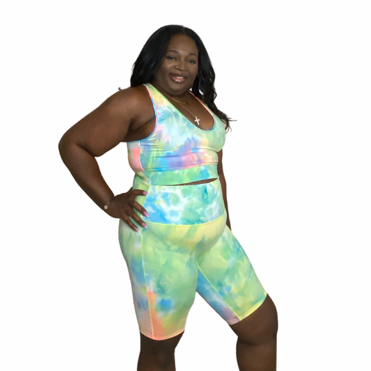 Tie dye active set- Neon green/blue