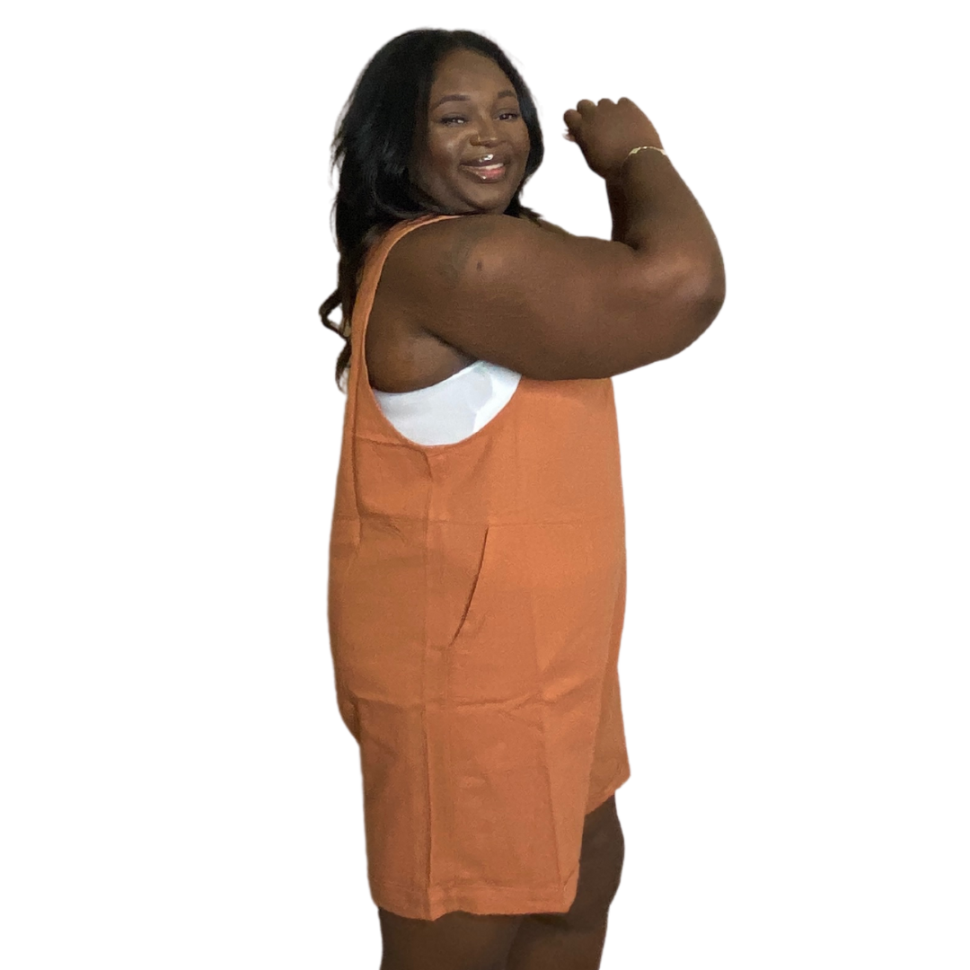 Linen short romper-butter orange