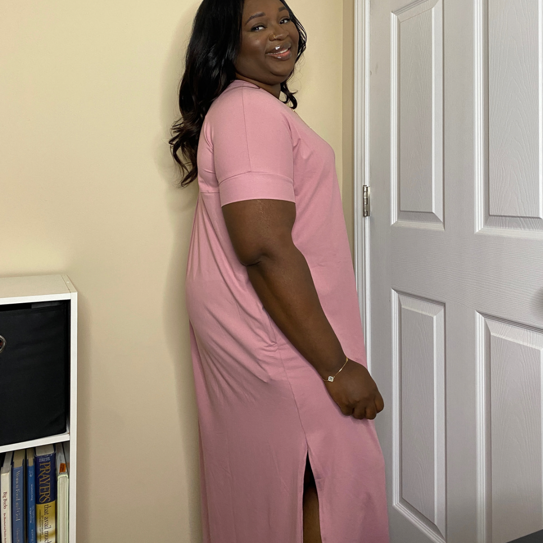 Maxi dress w/slits-Lt rose