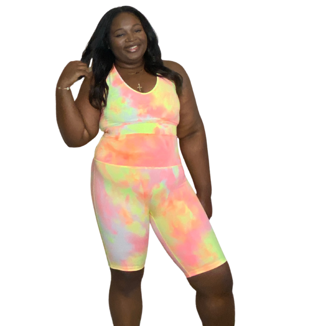 Tie dye active set- Neon yellow/pink