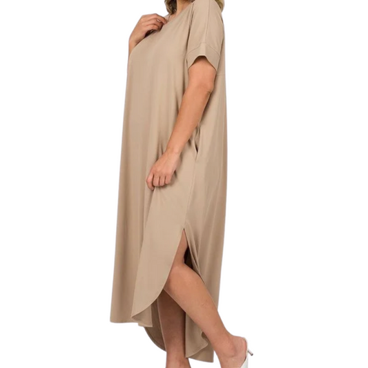 Maxi dress w/slits-ash mocha (plus)